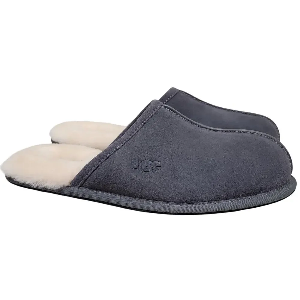 UGG Men Scuff Wool Lined Mule Slippers Size US 10 Dark Grey Suede
